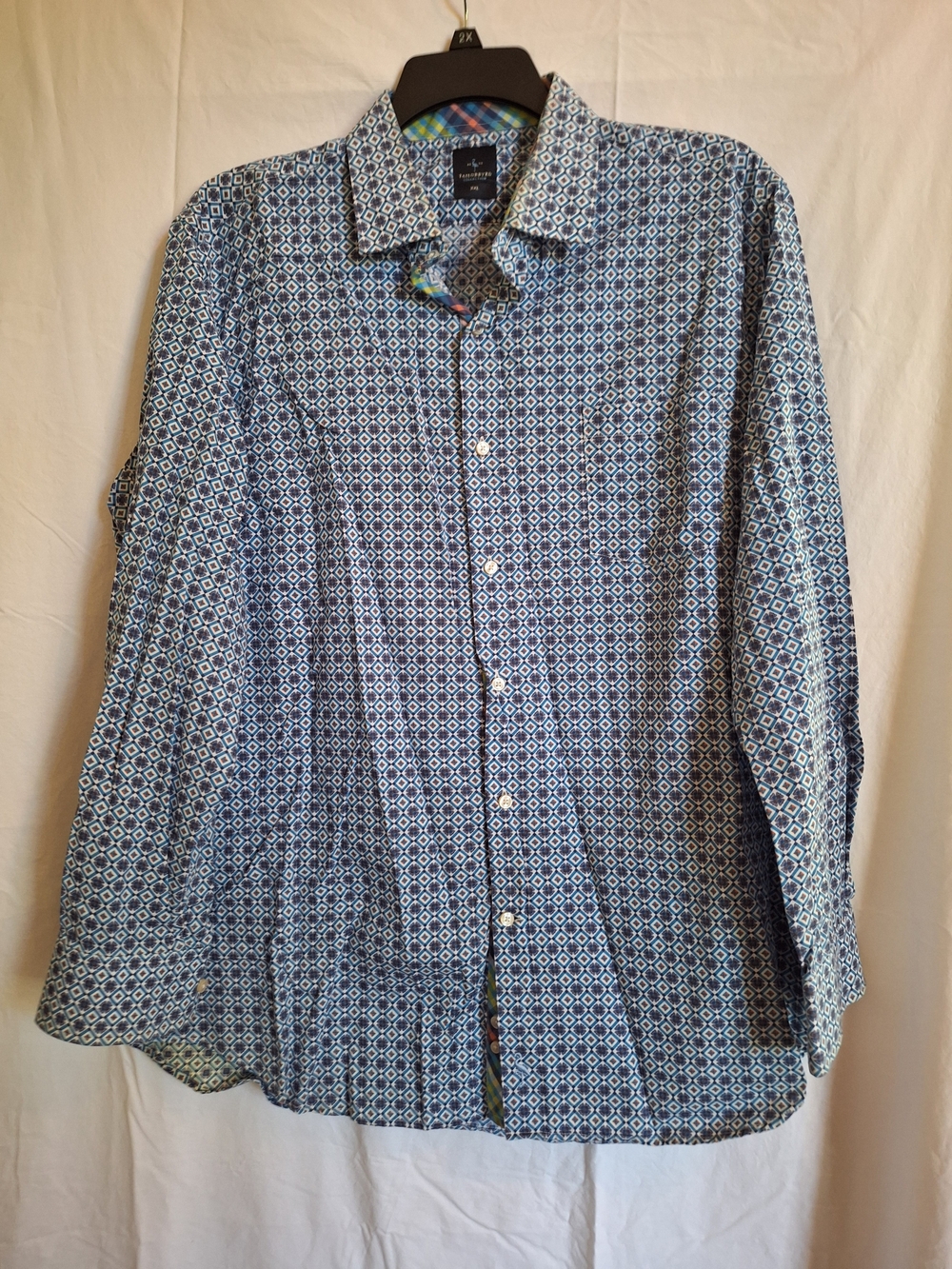 Taylorbyrd Mens Long Sleeve Shirt Button Up  Flip Cuff Geometric Print Sz 2XL